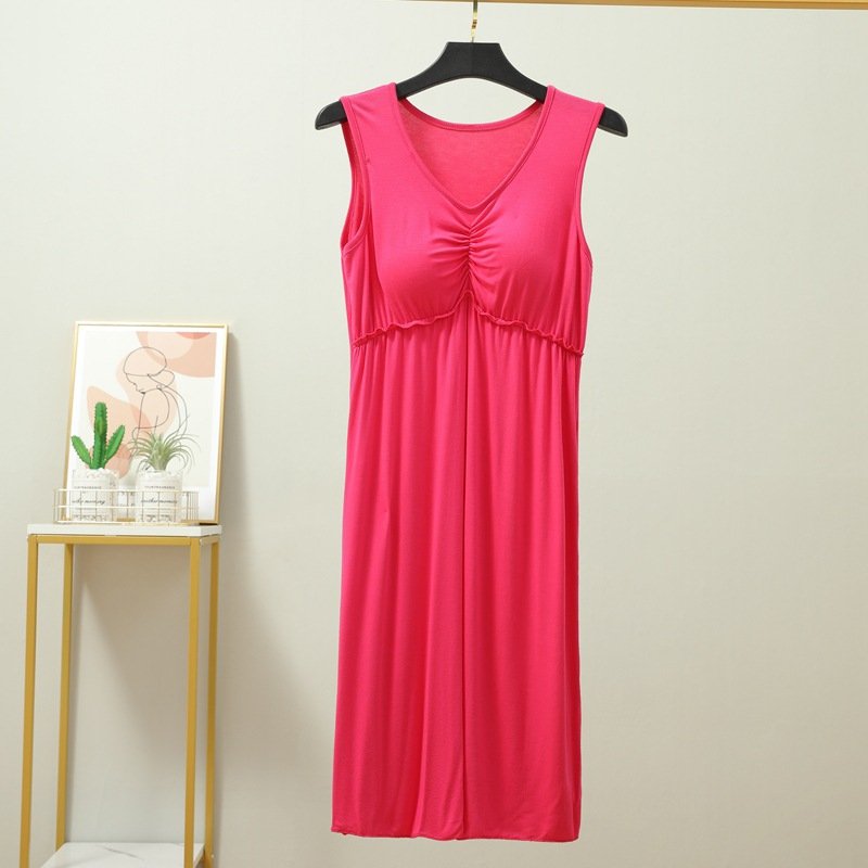 Vapetix Unisex size 80-120 lbs-Increase the weight by 120-150 pounds Korean-style Modal Dress for Women, One-Shoulder Sleep Dress with Built-in Bralette, V-Neck, Sleeve – Bild 3