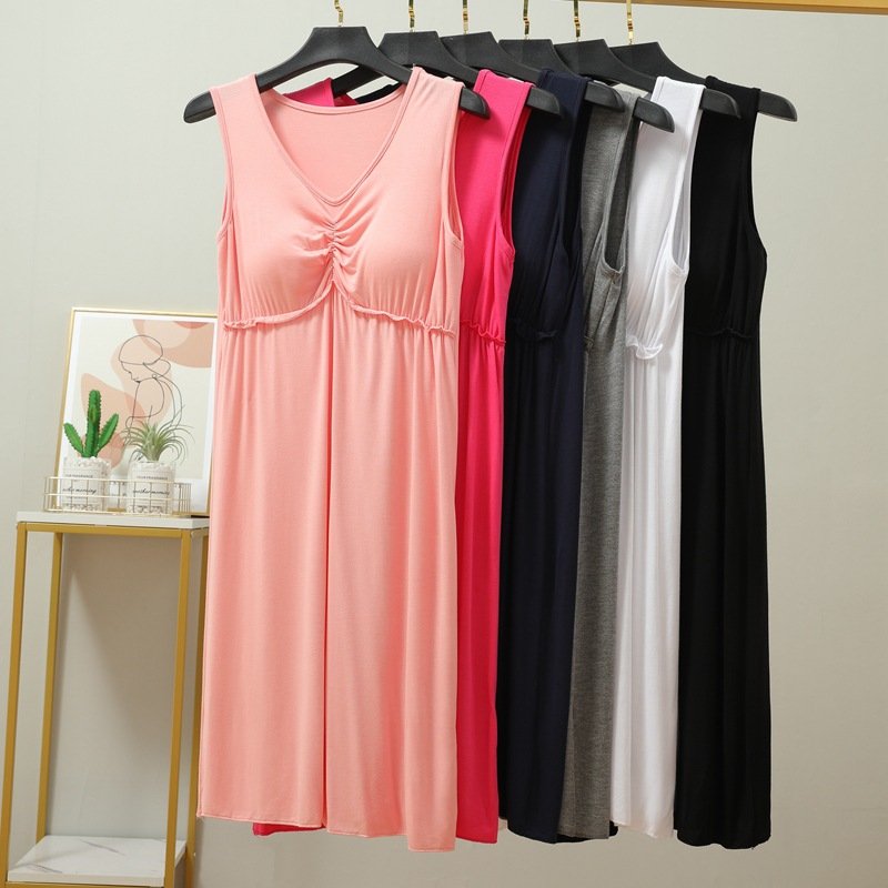 Vapetix Unisex size 80-120 lbs-Increase the weight by 120-150 pounds Korean-style Modal Dress for Women, One-Shoulder Sleep Dress with Built-in Bralette, V-Neck, Sleeve – Bild 4