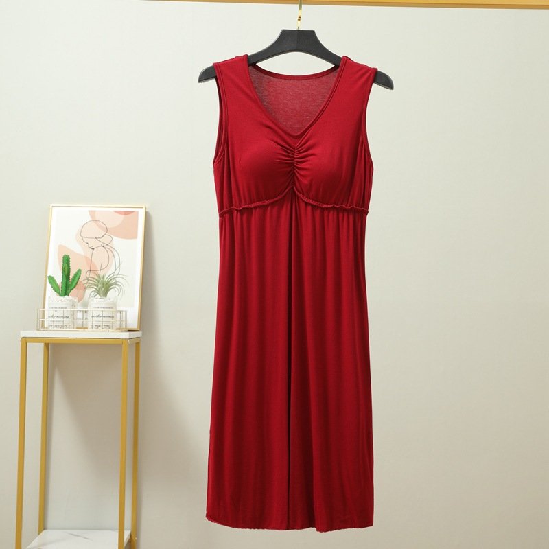 Vapetix Unisex size 80-120 lbs-Increase the weight by 120-150 pounds Korean-style Modal Dress for Women, One-Shoulder Sleep Dress with Built-in Bralette, V-Neck, Sleeve – Bild 5