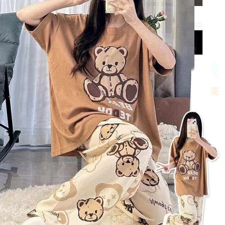 Vapetix M-XXL Japanese-style pajamas for women, spring and summer short-sleeved long pants, cute smiling face str – Bild 5
