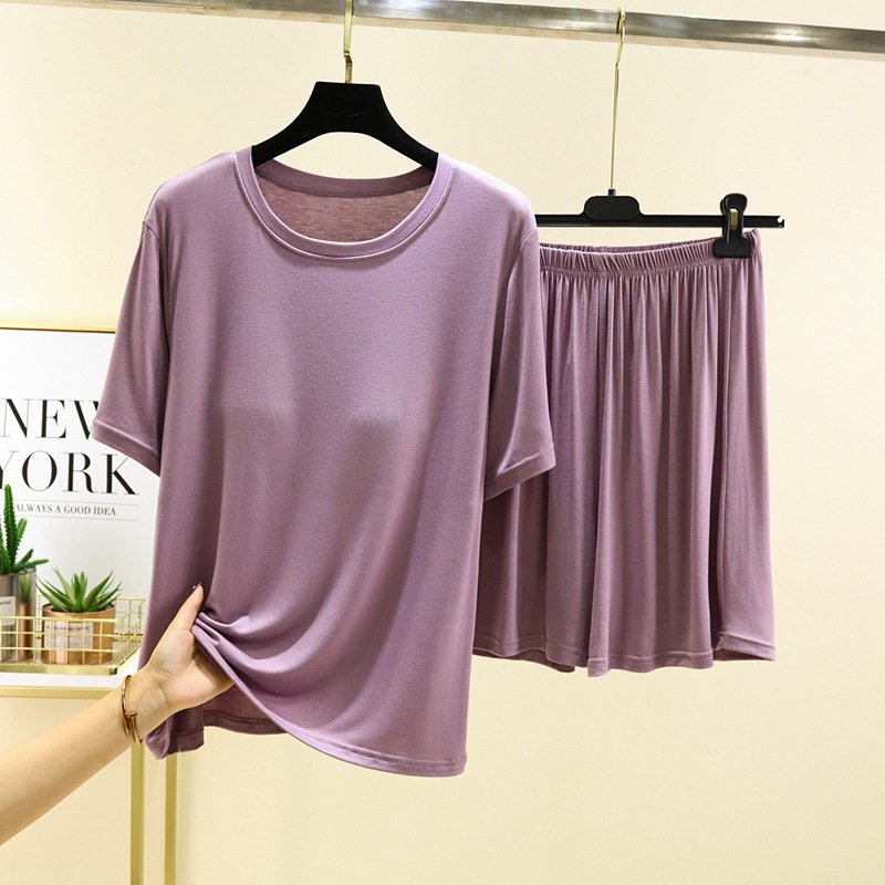 Vapetix L-XXL One-piece Bralette Round Neck Short Sleeve Shorts Homecoming Summer New Modal Loose Plus Size Casua – Bild 6