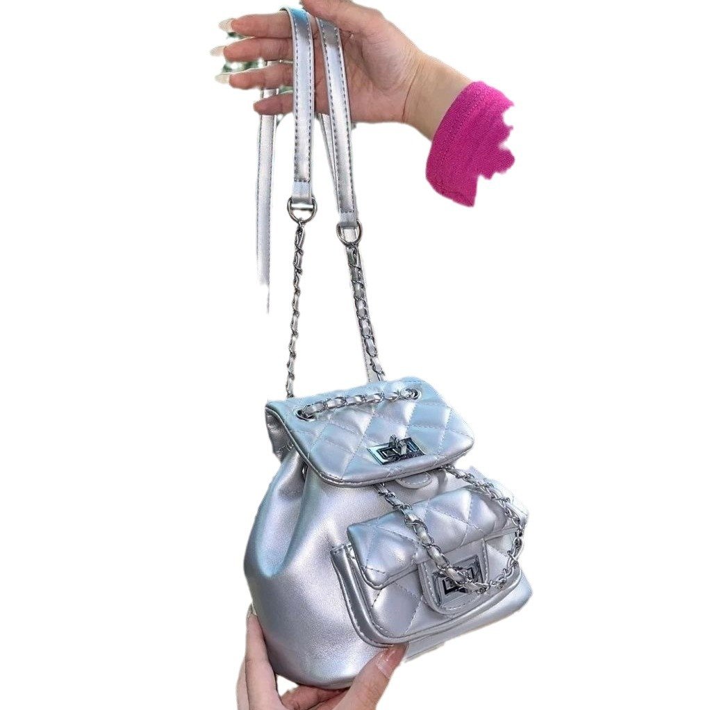 Vapetix Free Size-Free Size Diamond Grid Embroidered Double Shoulder Bag for Women, Summer Fashion Trendy Chain Small Backpack, – Bild 6