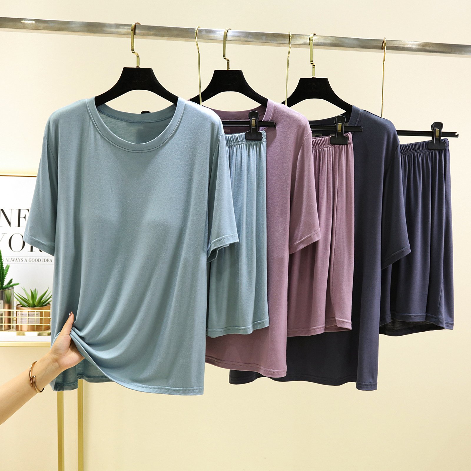 Vapetix L-XXL One-piece Bralette Round Neck Short Sleeve Shorts Homecoming Summer New Modal Loose Plus Size Casua – Bild 7