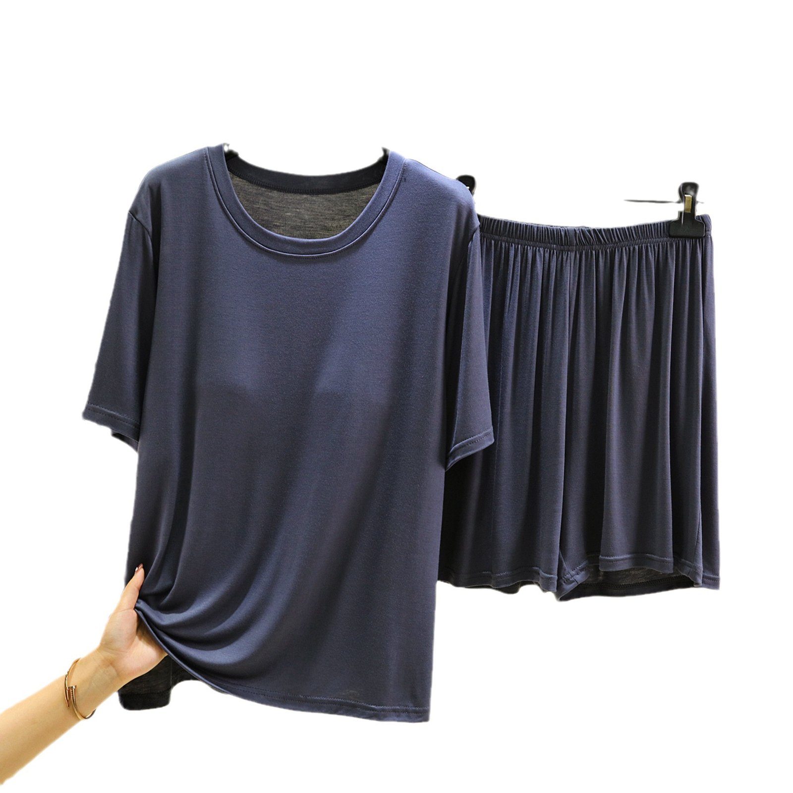 Vapetix L-XXL One-piece Bralette Round Neck Short Sleeve Shorts Homecoming Summer New Modal Loose Plus Size Casua – Bild 8