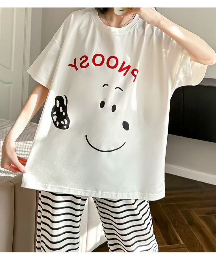 Vapetix M-XXL Japanese-style pajamas for women, spring and summer short-sleeved long pants, cute smiling face str – Bild 6