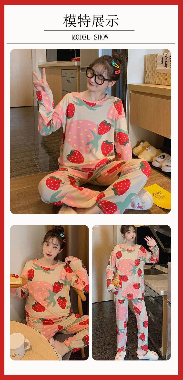Vapetix M-XXL Factory Direct Sale Spring and Autumn New Long Sleeve Set Pajamas Women's Long Pants Plus Size Cute – Bild 7