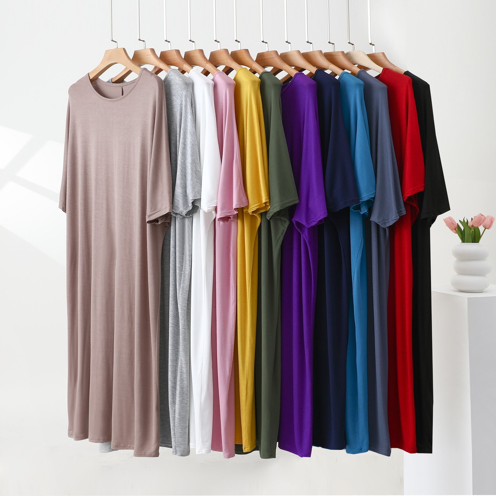 Vapetix Unisex size (120-200 lbs)-Unisex size (120-200 lbs) Women's Modal Short Sleeve Dress, Round Neck Nightgown, Loose Plus Size Home Dress, Thin Model – Bild 8