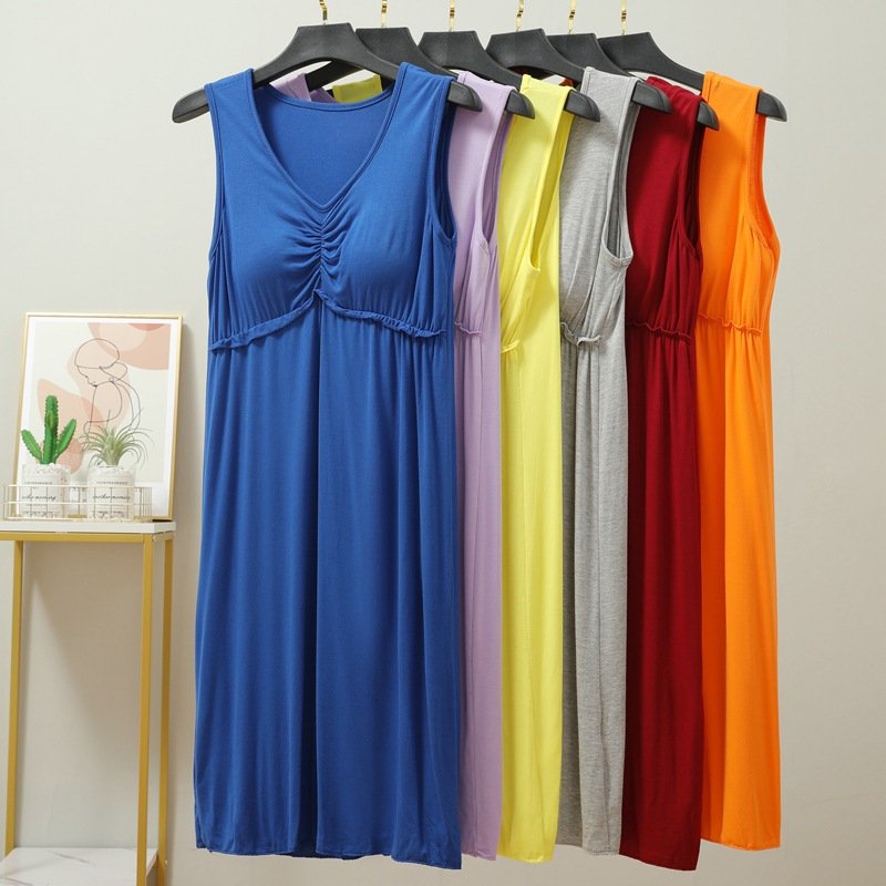 Vapetix Unisex size 80-120 lbs-Increase the weight by 120-150 pounds Korean-style Modal Dress for Women, One-Shoulder Sleep Dress with Built-in Bralette, V-Neck, Sleeve – Bild 8