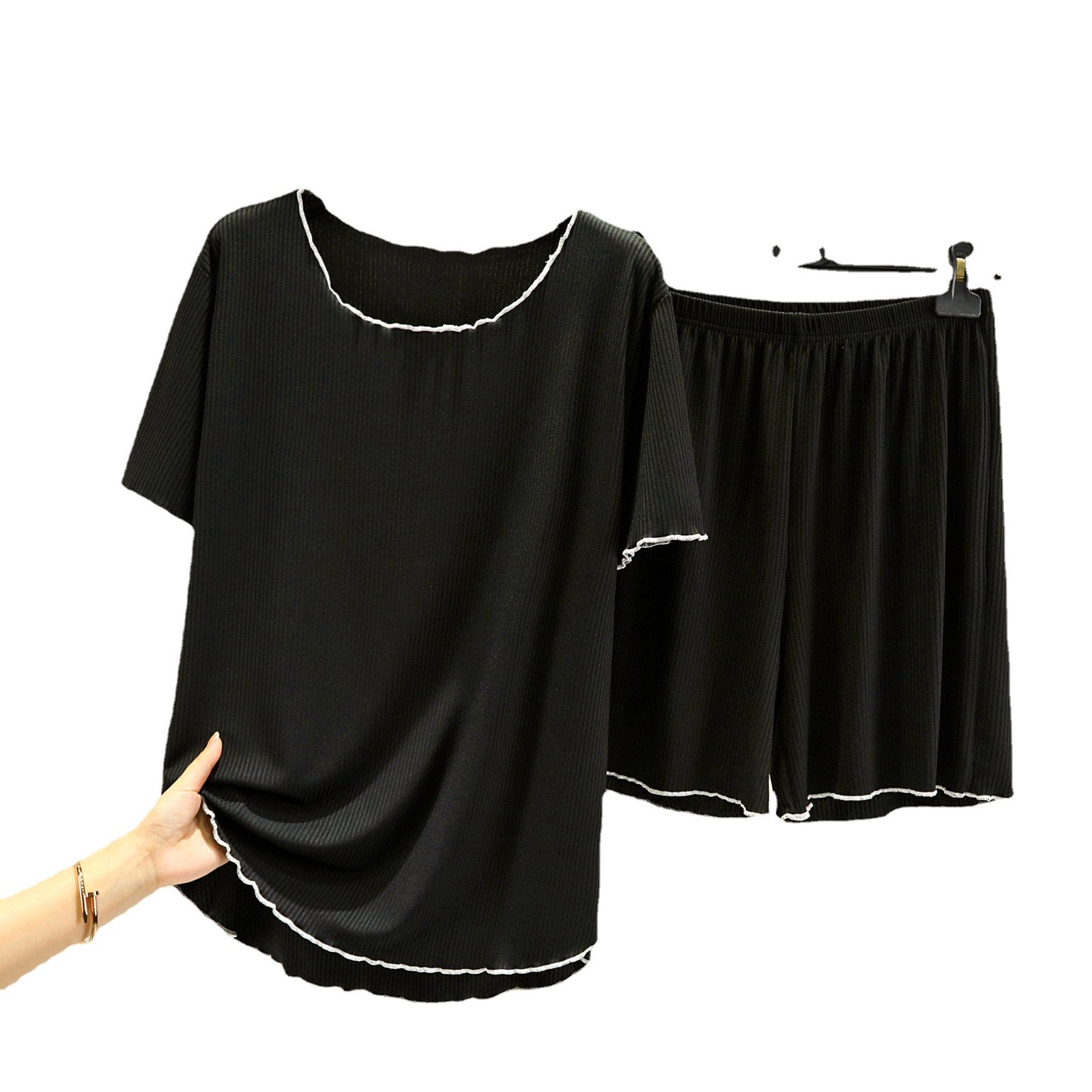 Vapetix L-XXL Mushroom Edge Ice Silk Loose Comfort Summer Sleepwear Set with Round Neck Short Sleeve Shorts Home – Bild 8