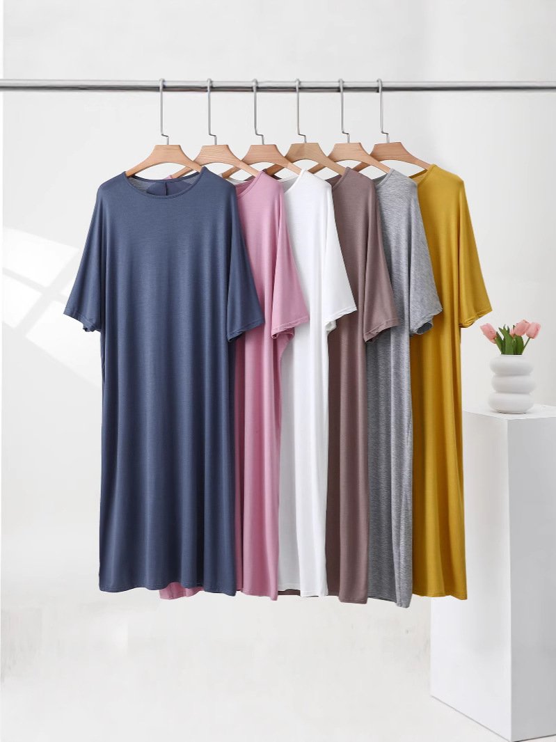 Vapetix Unisex size (120-200 lbs)-Unisex size (120-200 lbs) Women's Modal Short Sleeve Dress, Round Neck Nightgown, Loose Plus Size Home Dress, Thin Model – Bild 9