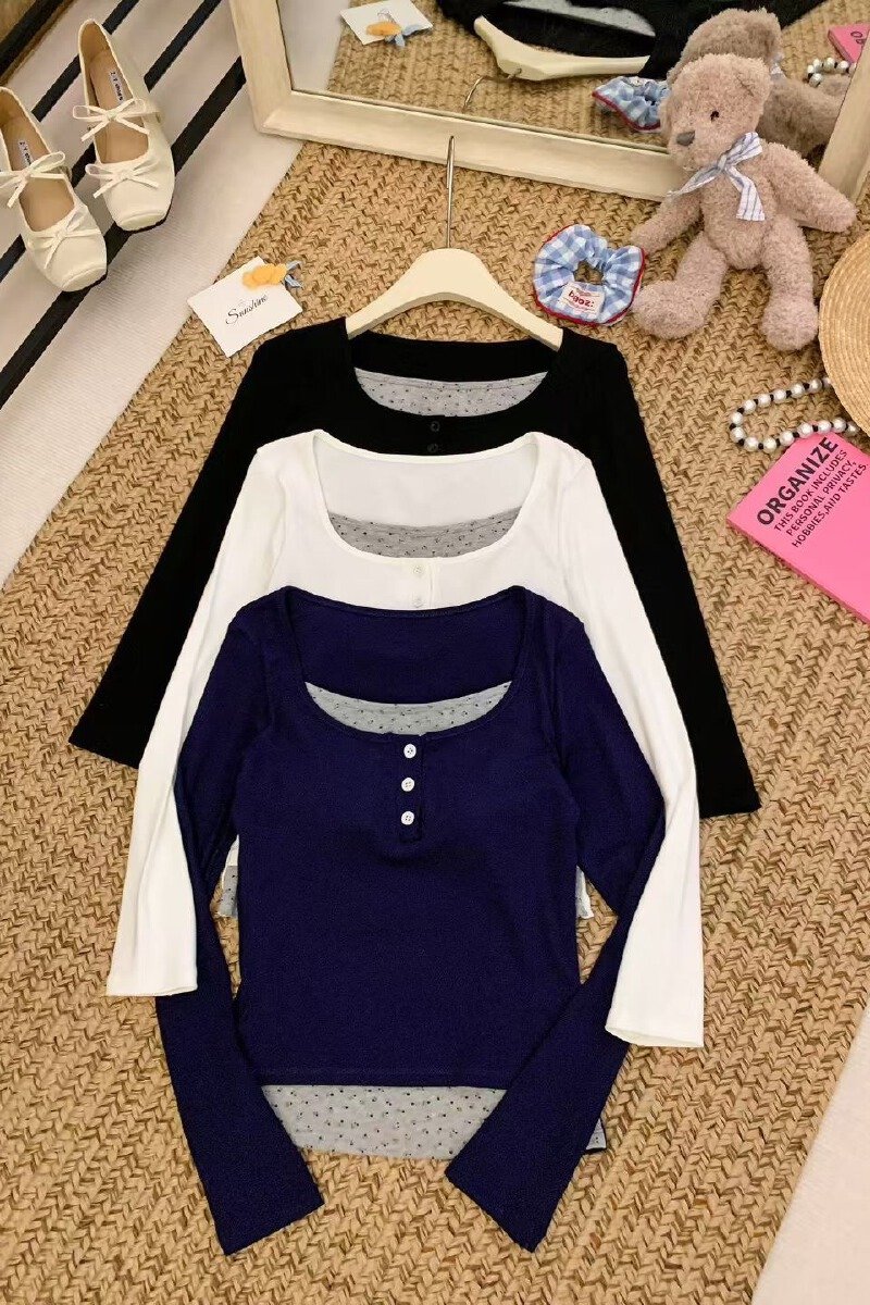 Vapetix Free Size-Free Size Oversized color-blocked two-piece button-down long-sleeve T-shirt for women, perfect for early autu – Bild 4