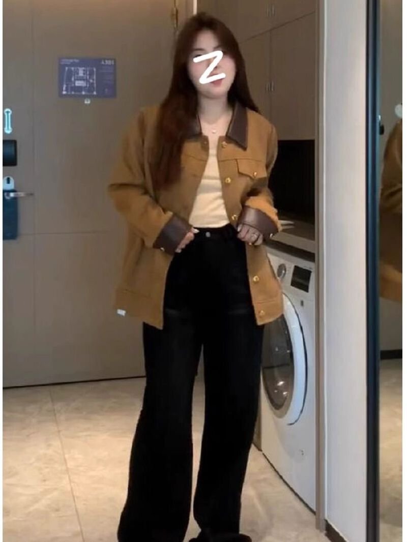 Vapetix S-3XL Women's Vintage Patchwork Contrast Collar Faux Leather Outerwear for Autumn/Winter, Loose and Slimm – Bild 7