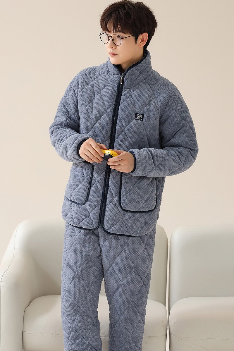 Vapetix L-XXXL Winter New Fleece Men's Warm Thicken Collar Double Long Pajamas Set for Men Home Clothes Set Wearab – Bild 3