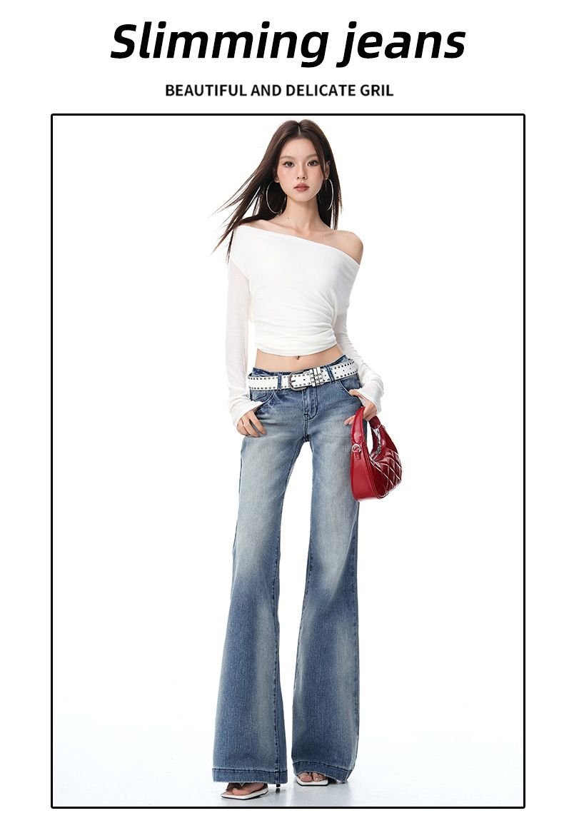 Vapetix XS-XL Washable Blue Low-Waist Flared Women's Jeans 2025 Autumn New Style American Non-Stick Slimming Deni – Bild 7