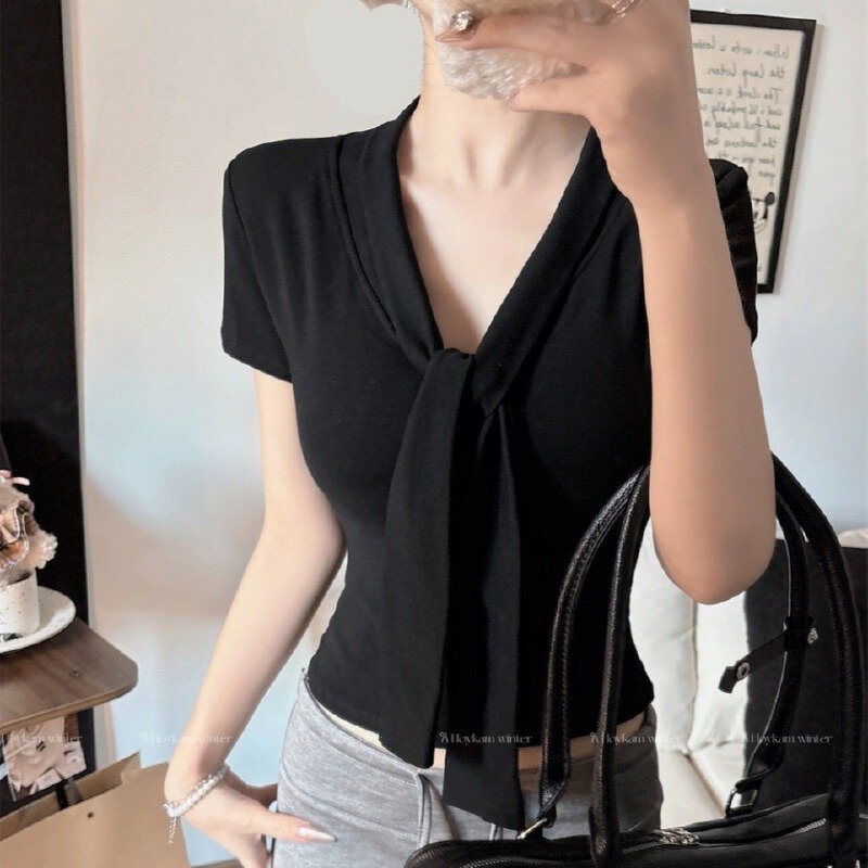 Vapetix Free Size-Free Size Detail New Pure Desire Mature Strappy Deep V-Neck Short Sleeve Versatile Slimming One-Piece with Br – Bild 7