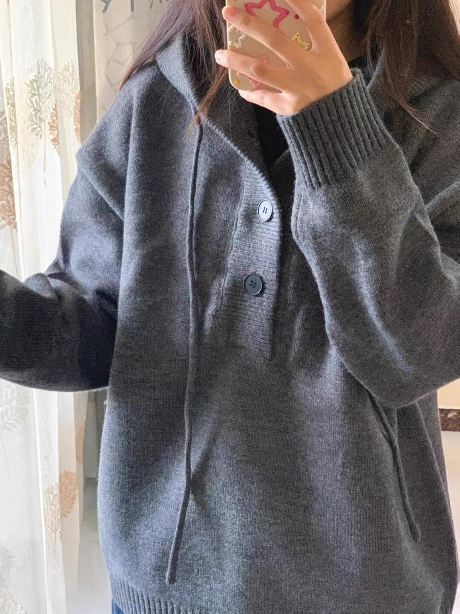 Vapetix S-XL Korean-style relaxed-fit gray hooded oversized outerwear sweater for women, 2025 fall/winter new co – Bild 6