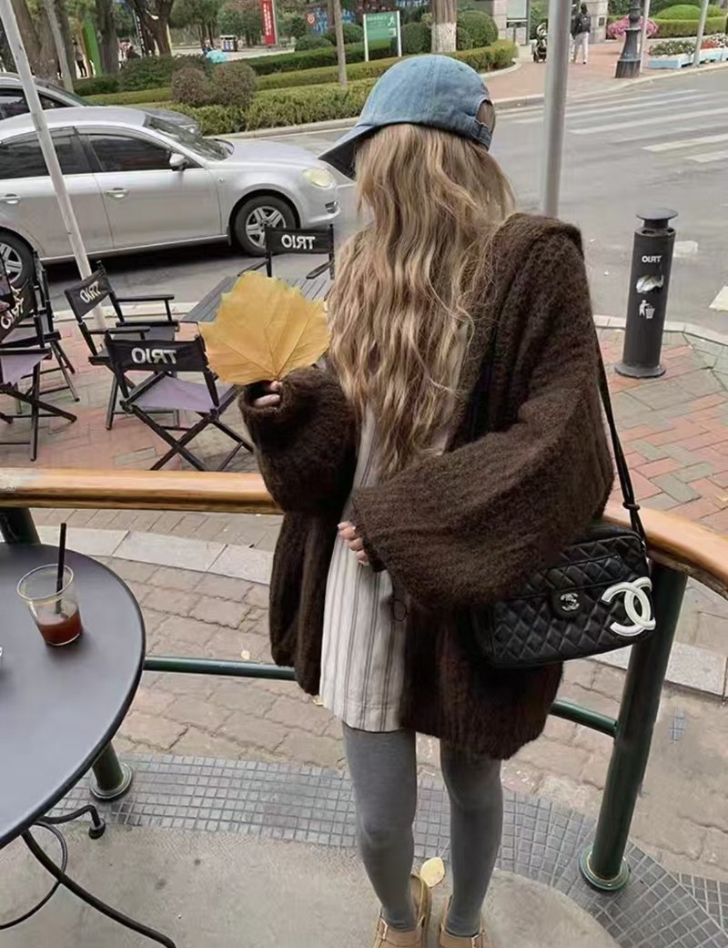 Vapetix Free Size-Free Size Pure Color Loose Casual Lazy Hooded Lantern Sleeve Open Cardigan Sweater Outerwear Top Women's New – Bild 5