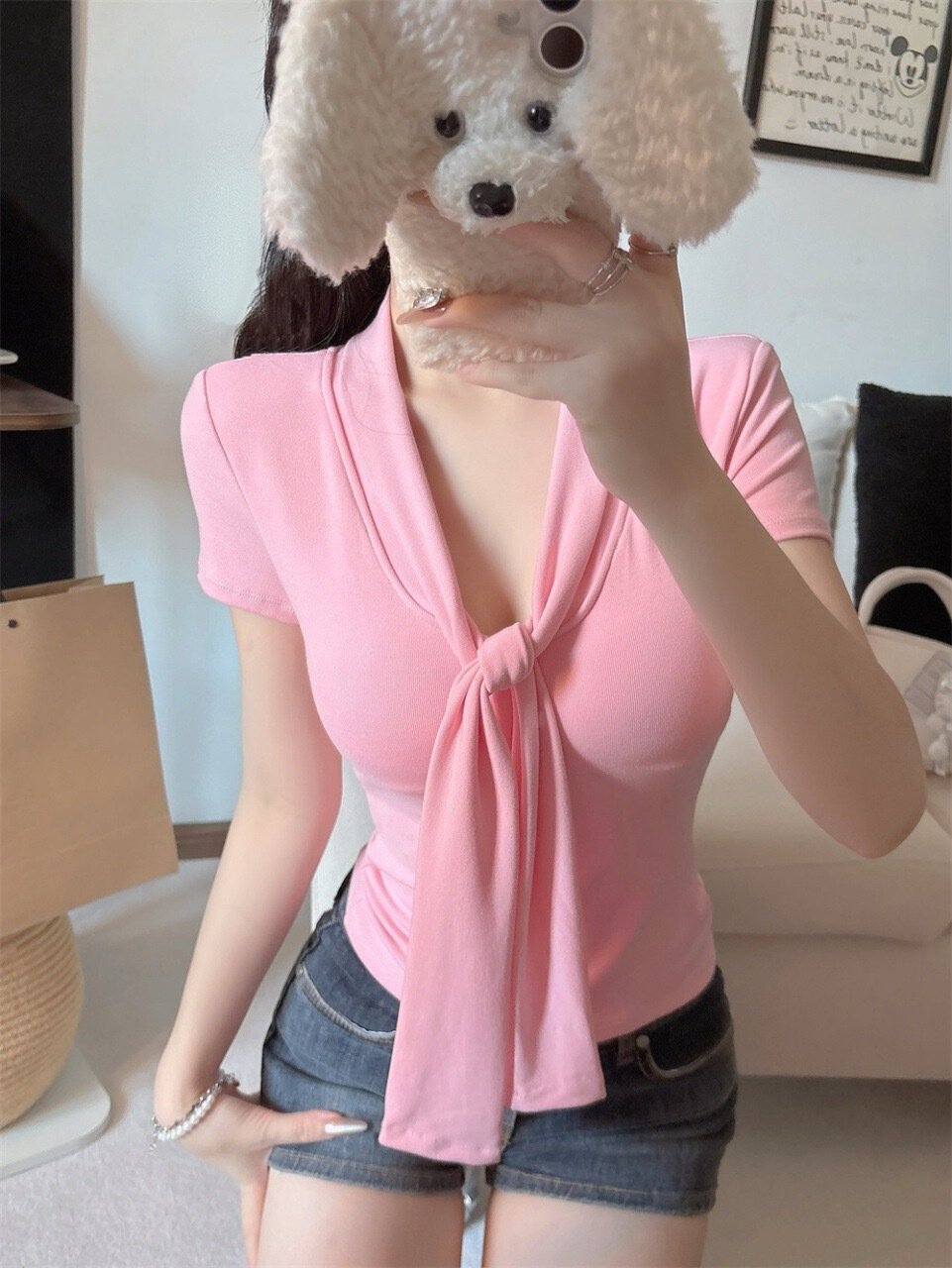 Vapetix Free Size-Free Size Detail New Pure Desire Mature Strappy Deep V-Neck Short Sleeve Versatile Slimming One-Piece with Br – Bild 8