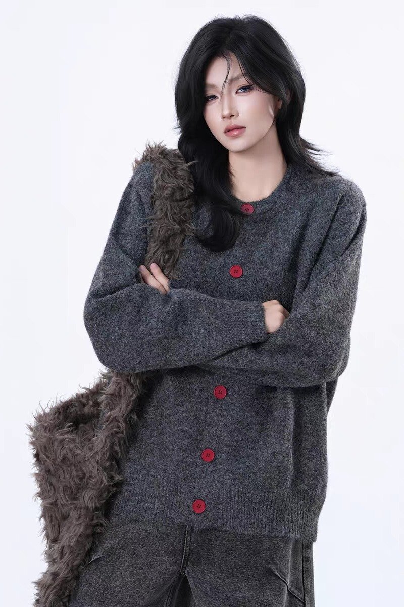 Vapetix Free Size-Free Size 2025 American Retro Loose Casual Knit Cardigan Sweater for Women Autumn Leisure Button Long-Sleeve – Bild 4