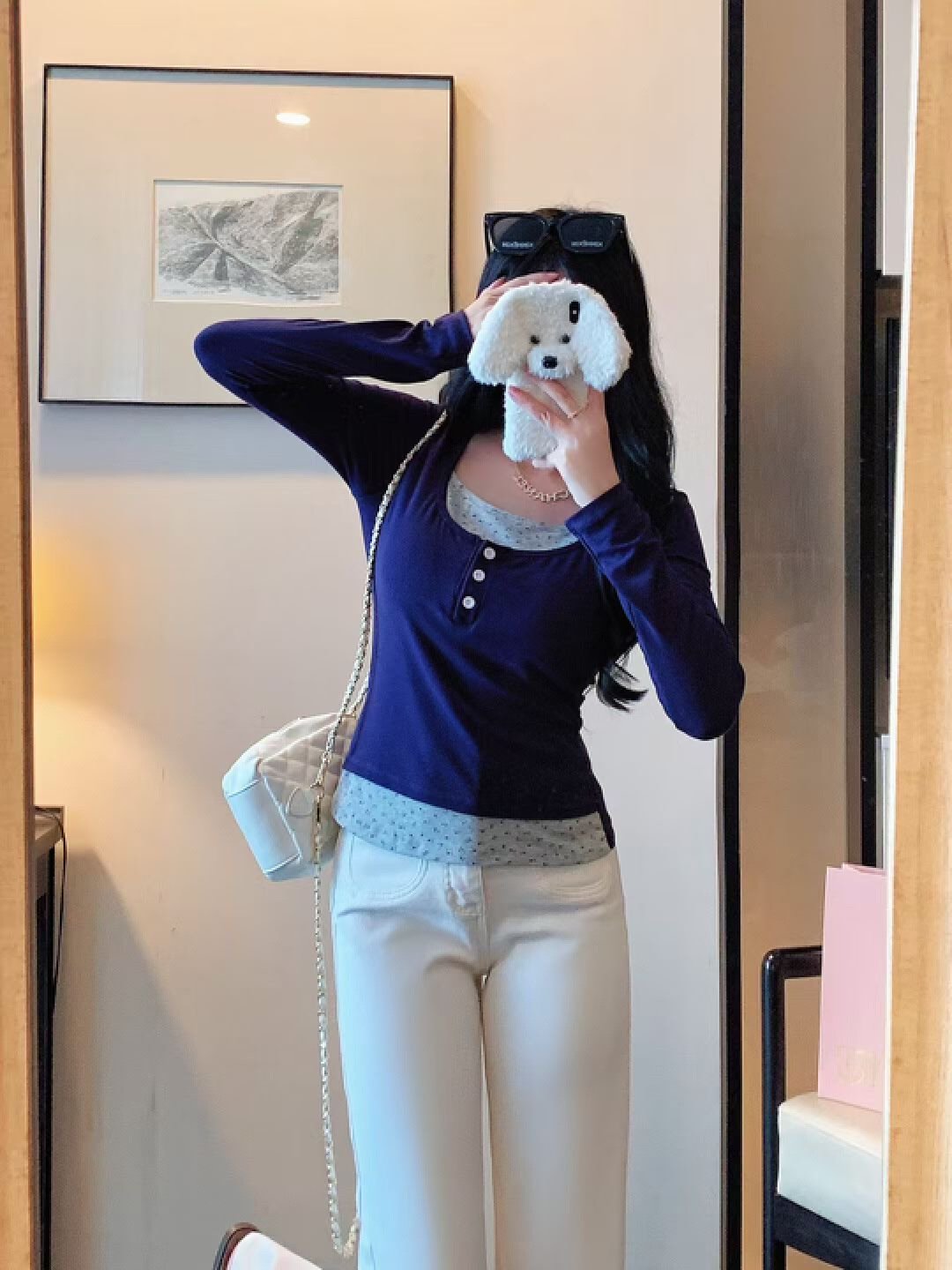 Vapetix Free Size-Free Size Oversized color-blocked two-piece button-down long-sleeve T-shirt for women, perfect for early autu – Bild 6