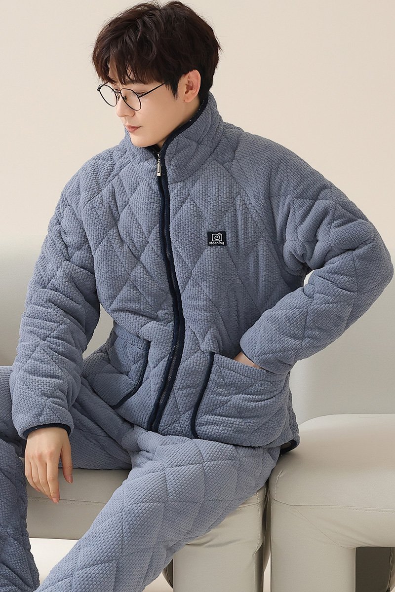 Vapetix L-XXXL Winter New Fleece Men's Warm Thicken Collar Double Long Pajamas Set for Men Home Clothes Set Wearab – Bild 4