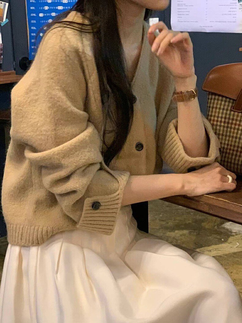 Vapetix Free Size-Free Size Korean-style gentle-wear wool niche-appeal high-end long-sleeve knit top cardigan for women—autumn – Bild 7