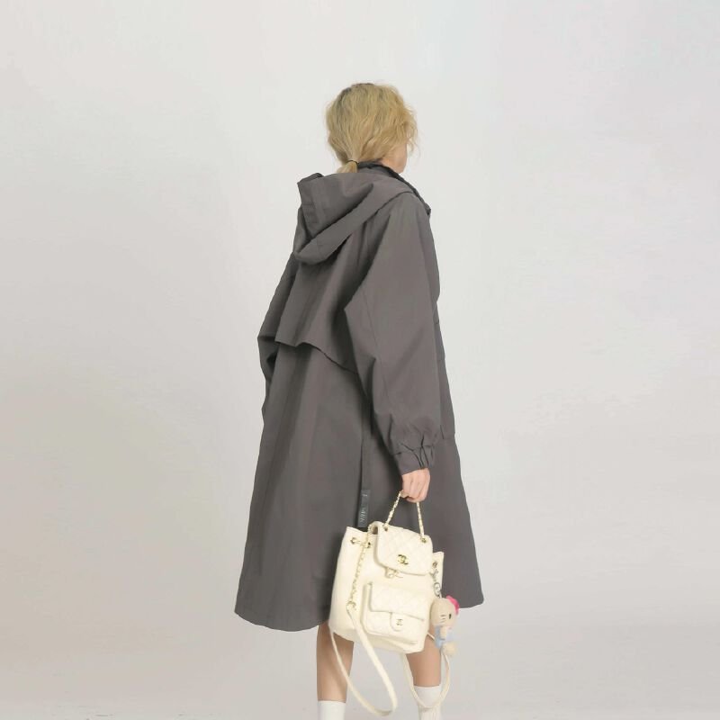 Vapetix S-2XL Grey Hooded Windbreaker Jacket for Women 2025 Spring and Autumn New Korean Style Loose Short Figure – Bild 8