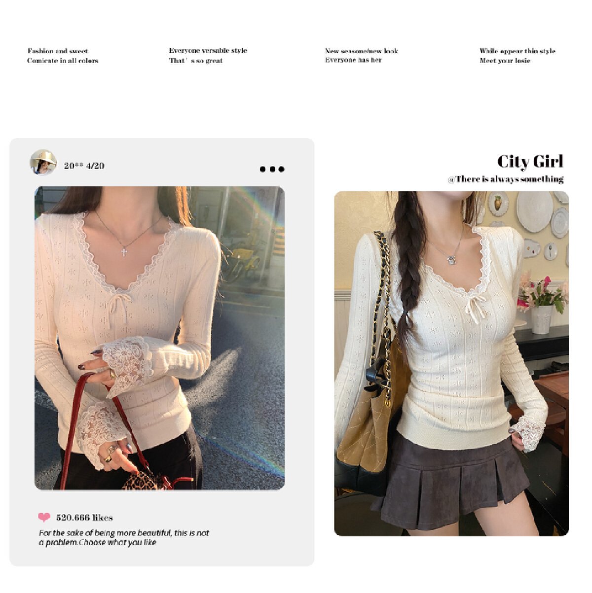 Vapetix Free Size-Free Size Apricot V-neck Lace Camisole Top Women's Underwear Layering 2025 Early Autumn New Design Knitwear S – Bild 8