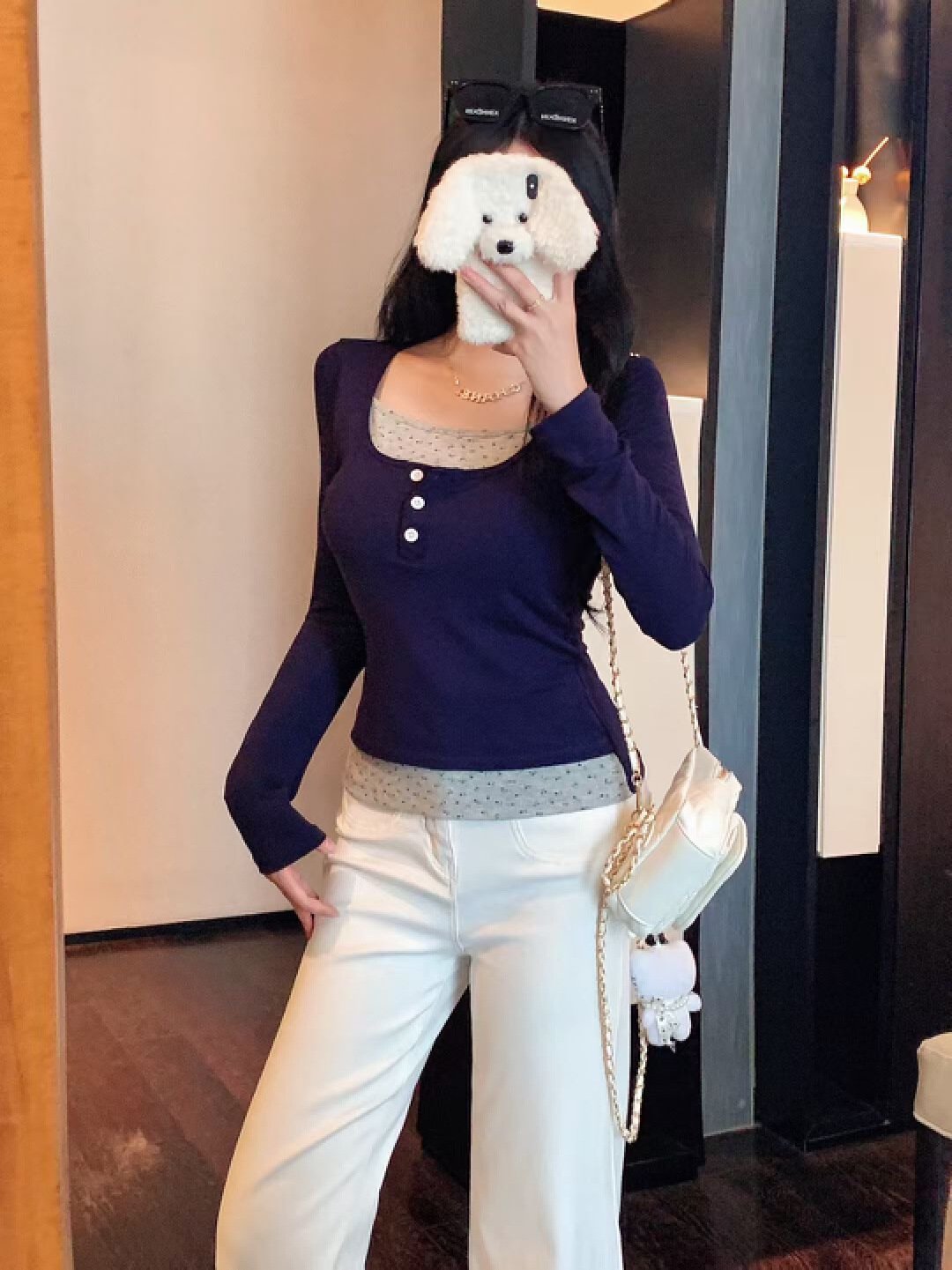 Vapetix Free Size-Free Size Oversized color-blocked two-piece button-down long-sleeve T-shirt for women, perfect for early autu – Bild 7