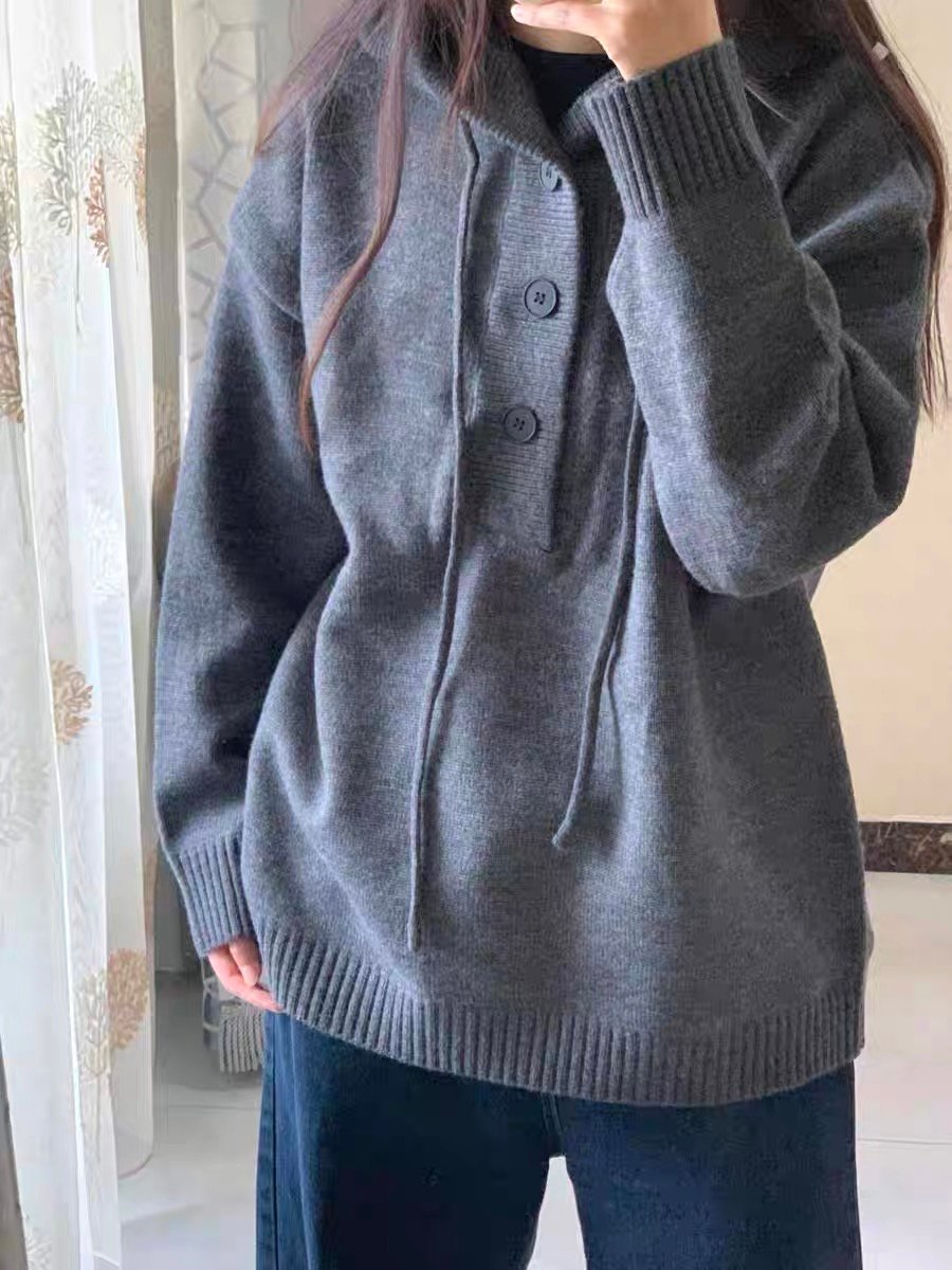 Vapetix S-XL Korean-style relaxed-fit gray hooded oversized outerwear sweater for women, 2025 fall/winter new co – Bild 8