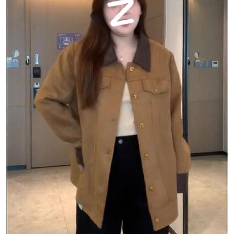 Vapetix S-3XL Women's Vintage Patchwork Contrast Collar Faux Leather Outerwear for Autumn/Winter, Loose and Slimm – Bild 9