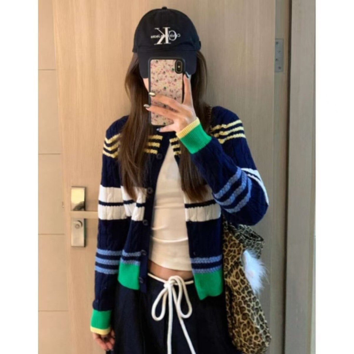 Vapetix Free Size-Free Size Retro Striped Knit Cardigan 2025 Color-blocked Spring New Korean Style Sweatshirt Casual and Good-l – Bild 8