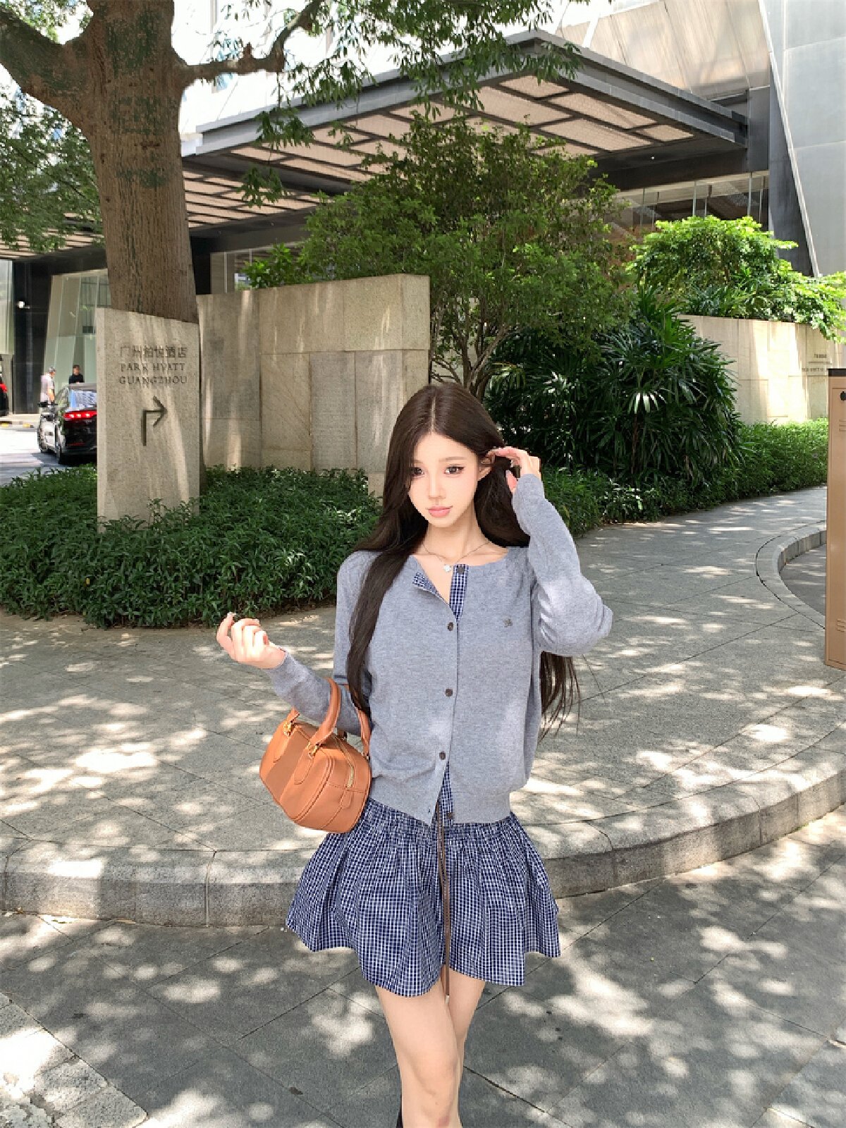 Vapetix S-L Photographed~ Early Autumn Relaxed Feeling Grid Splicing Wool Knit Cardigan Women + Waist Embossed – Bild 8