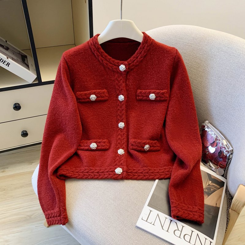 Vapetix Free Size-Free Size 2026 Spring New Qianjin Little Chanel Style Camellia Crochet Knit Cardigan Sweater Woman Fashion Ou