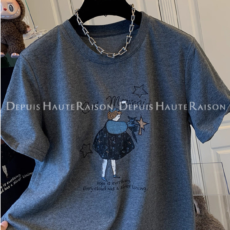 Vapetix M-3XL Unique American-style retro age-reducing girls' short-sleeved T-shirt base layer loose casual inner