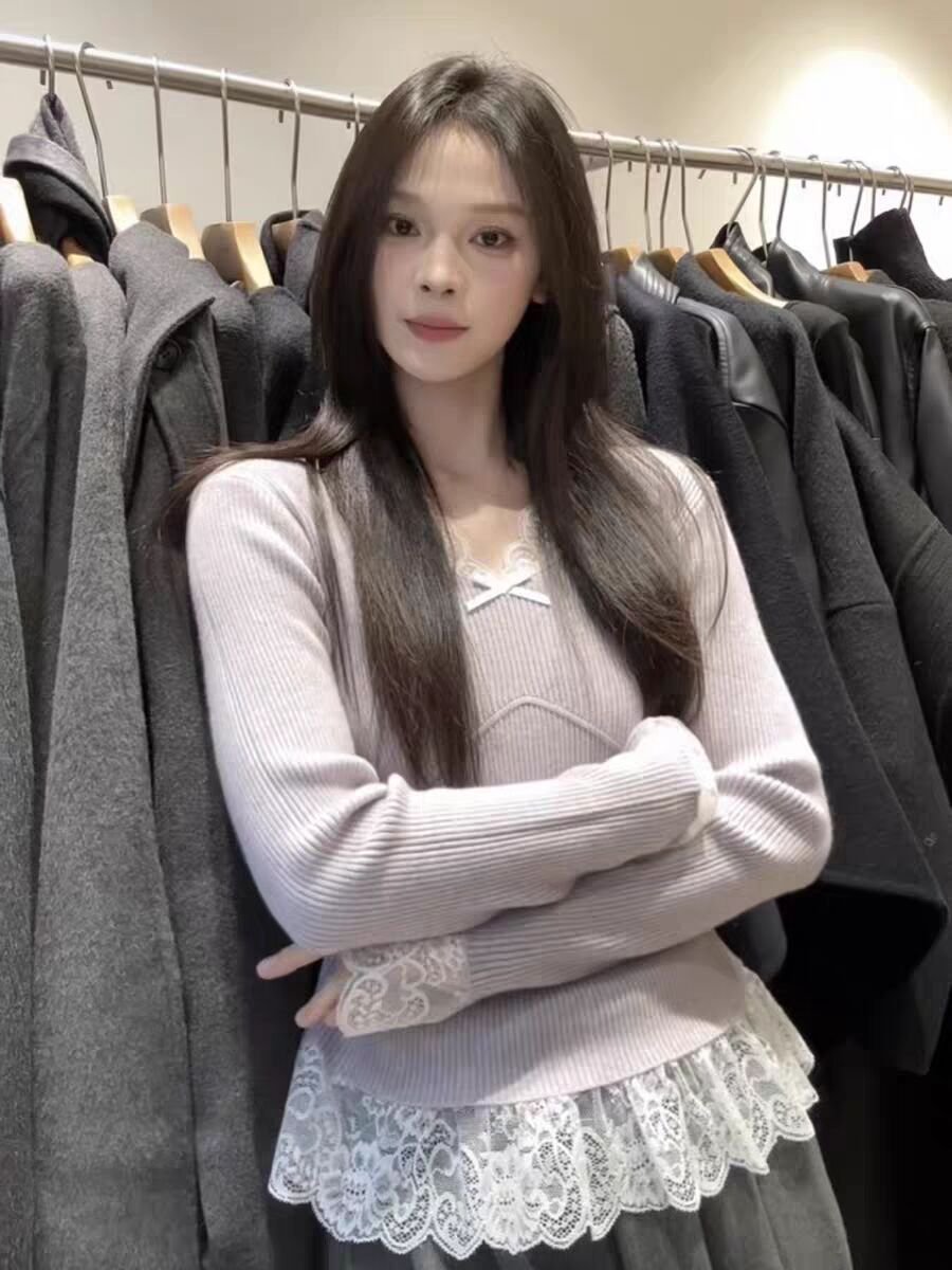 Vapetix S-XL Autumn/Winter New Arrival Atmospheric Purple Two-Piece Long-Sleeve Women's Design-Savvy Colorblock