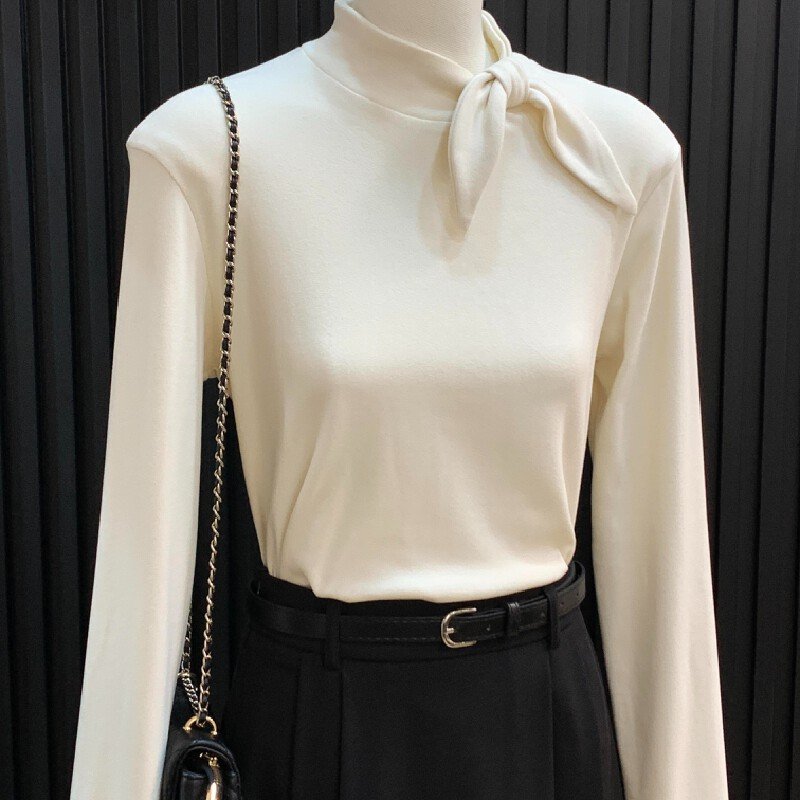 Vapetix S-XL Spring and Autumn New Korean Style American Style Plain Color Bunny Ears Half High Collar Long Slee