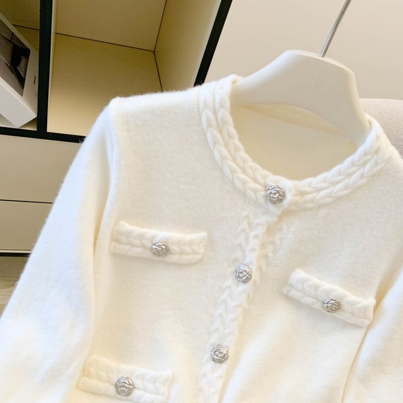 Vapetix Free Size-Free Size 2026 Spring New Qianjin Little Chanel Style Camellia Crochet Knit Cardigan Sweater Woman Fashion Ou - 图片 4