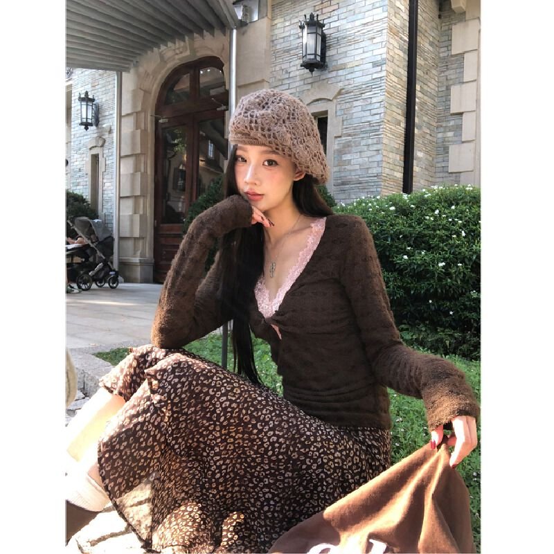 Vapetix S-XL Original lace inner wear base top women autumn winter high-end long sleeve t-shirt lace V-neck two-