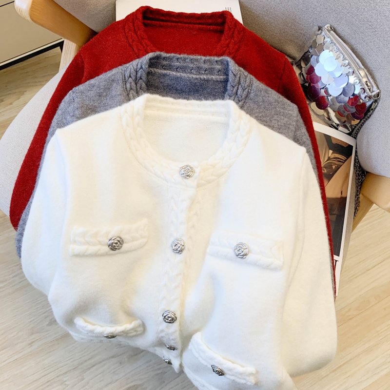 Vapetix Free Size-Free Size 2026 Spring New Qianjin Little Chanel Style Camellia Crochet Knit Cardigan Sweater Woman Fashion Ou - 图片 5