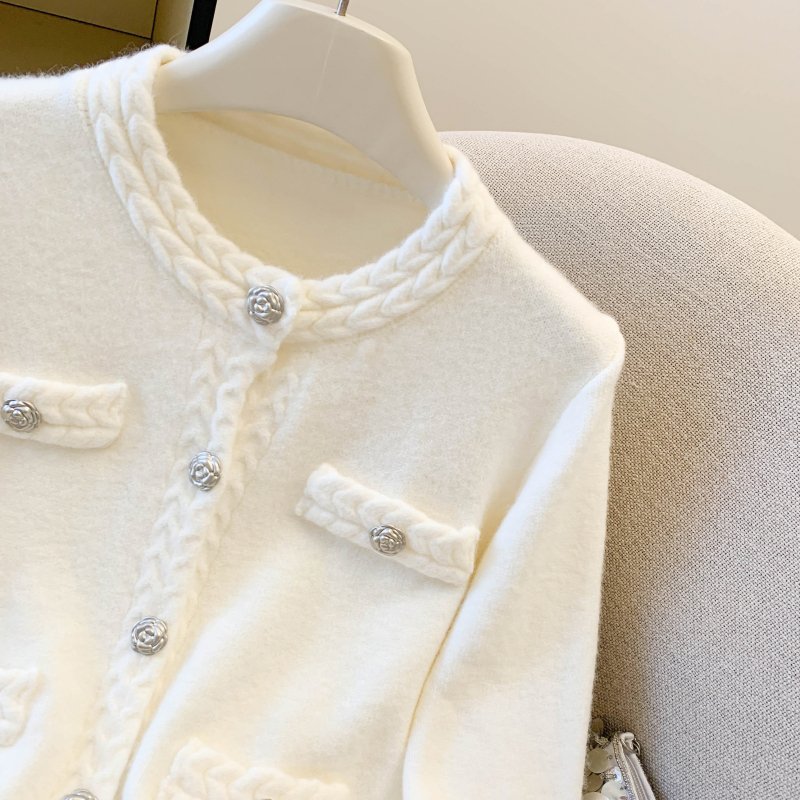 Vapetix Free Size-Free Size 2026 Spring New Qianjin Little Chanel Style Camellia Crochet Knit Cardigan Sweater Woman Fashion Ou - 图片 6