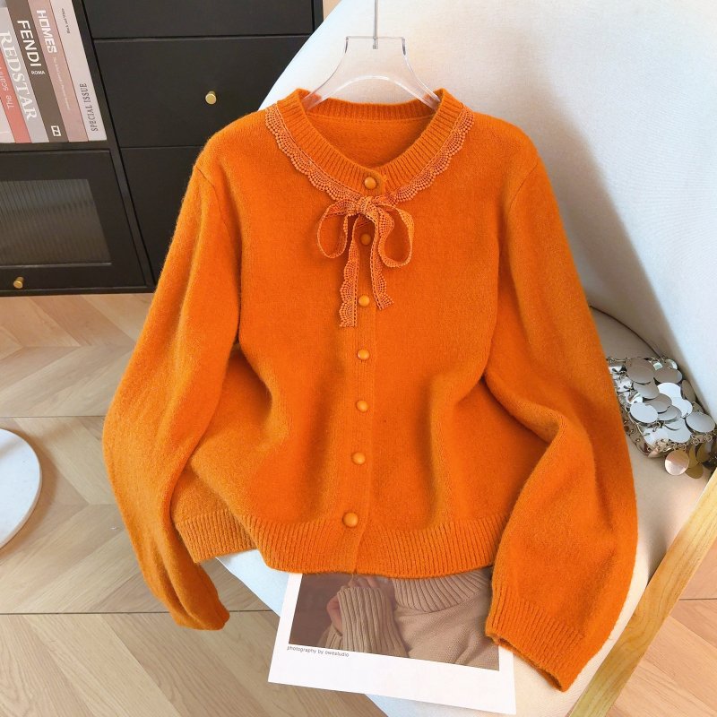 Vapetix Free Size-Free Size Women's Soft and Gentle Knit Cardigan Top with Butterfly Bow and Lace, Spring 2026 Red Version