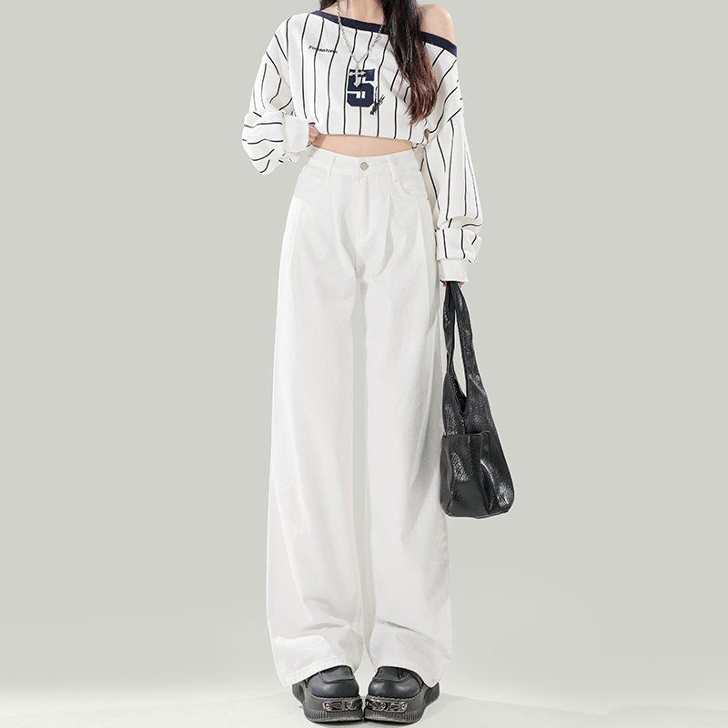 Vapetix XS-2XL Women's High-Waisted White Jeans with a Slimming Design for 2026 Spring and Summer, Featuring Pleat