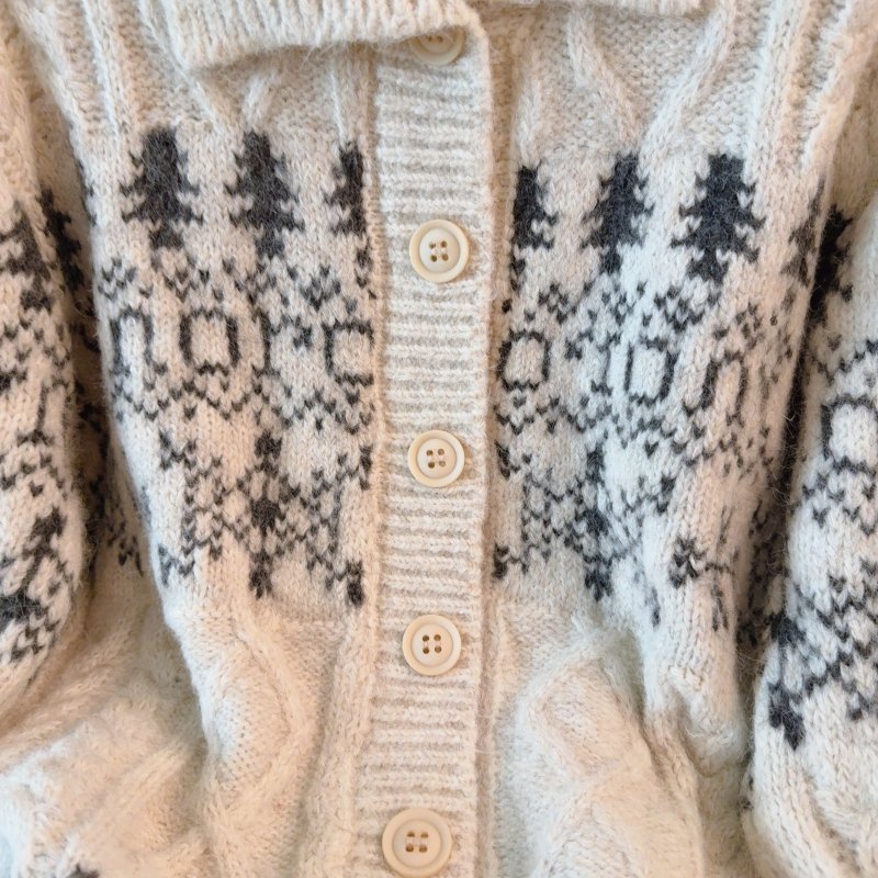 Vapetix Free Size-Free Size Women's Fall and Winter 2025 New Thick Collar Knit Cardigan with Fei Island Lace, Retro and Lazy St - 图片 2