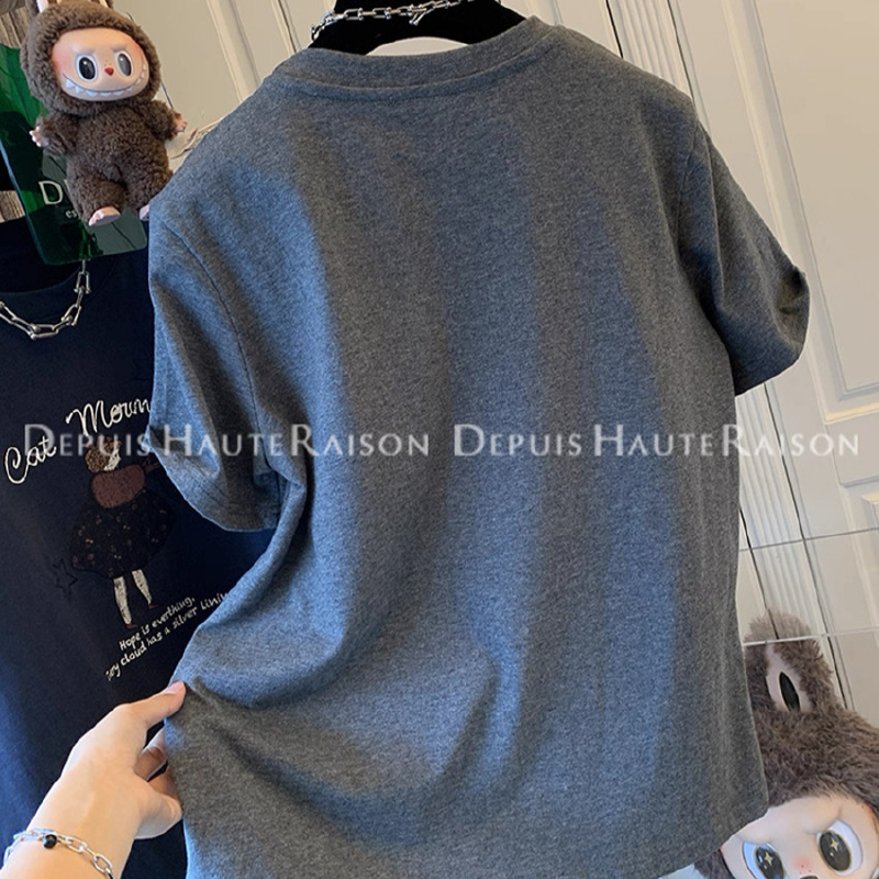 Vapetix M-3XL Unique American-style retro age-reducing girls' short-sleeved T-shirt base layer loose casual inner - 图片 3