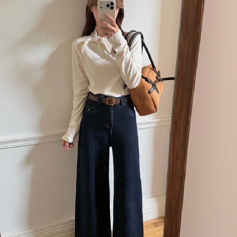 Vapetix S-XL Spring and Autumn New Korean Style American Style Plain Color Bunny Ears Half High Collar Long Slee - 图片 2