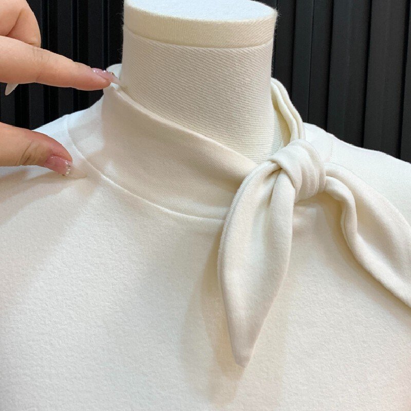 Vapetix S-XL Spring and Autumn New Korean Style American Style Plain Color Bunny Ears Half High Collar Long Slee - 图片 5