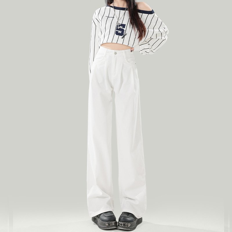 Vapetix XS-2XL Women's High-Waisted White Jeans with a Slimming Design for 2026 Spring and Summer, Featuring Pleat - 图片 2