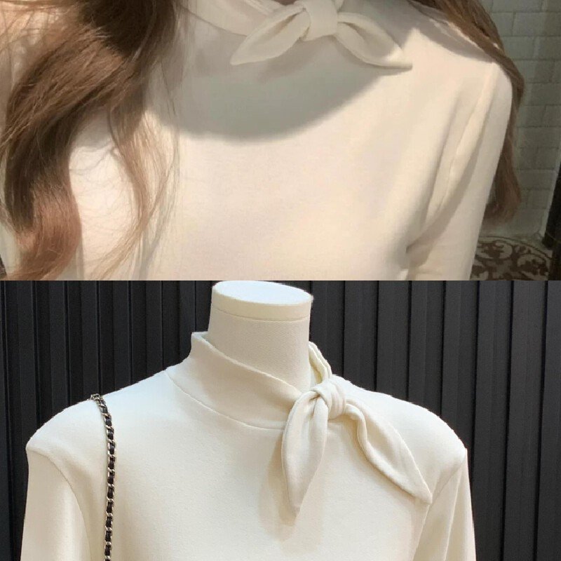 Vapetix S-XL Spring and Autumn New Korean Style American Style Plain Color Bunny Ears Half High Collar Long Slee - 图片 6