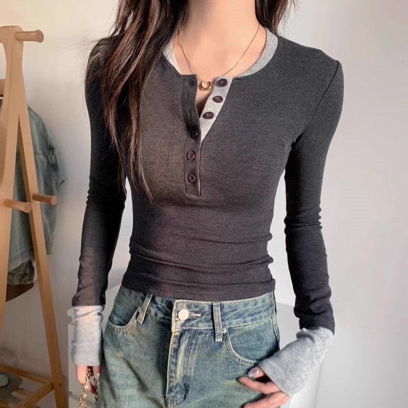 Vapetix S((weight 80-95))-2XL ((weight 125-140)) Unique Long-Sleeve Two-Piece Layering Top for Women - Autumn/Winter Chic High-End Slimming American - 图片 4